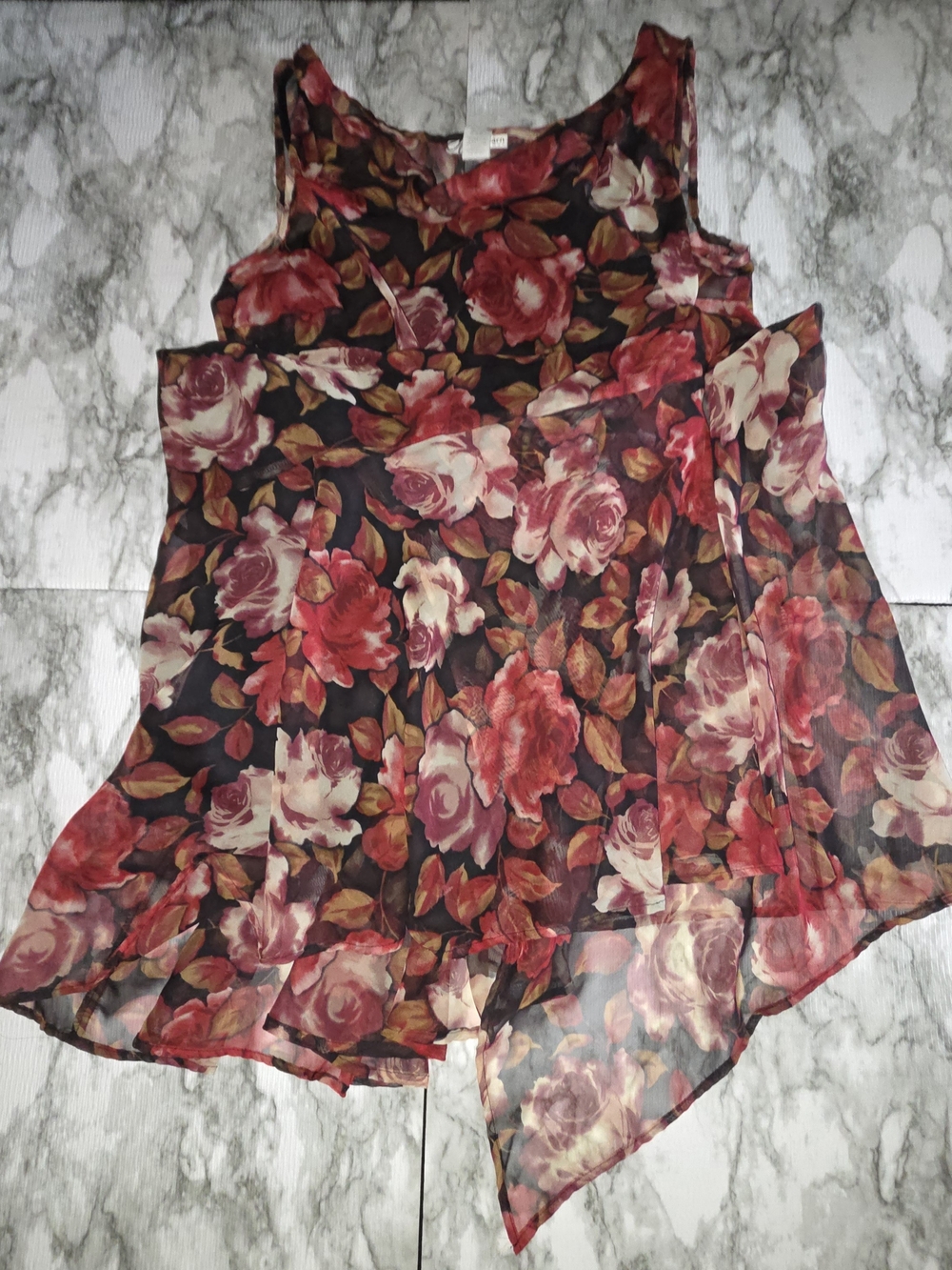 DressBarn Woman Floral Sleeveless Maxi Dress with Red & Cream Roses Size 16W - Picture 2 of 6